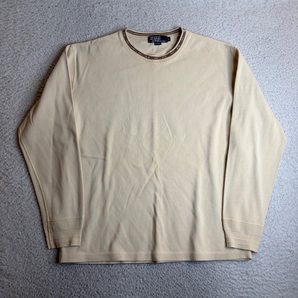 Vintage Polo Ralph Lauren Shirt Mens Large Cream Ribbed sweater Made in USA
